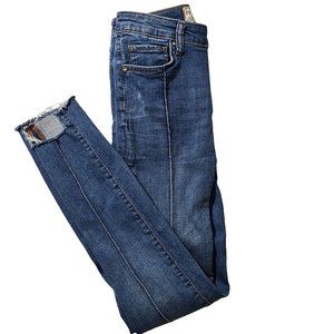 Free People Women's Front Seam Jagged Hem Denim Skinny Jeans Size 27R Mid Rise